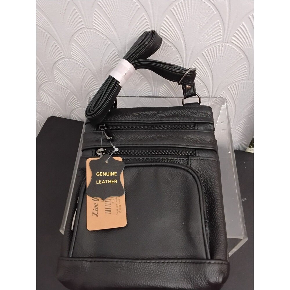 Krediz Men Vintage Black Leather Crossbody Purse